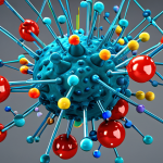 Molecular Simulation**

Prompt: "A vibrant, colorful visualization of interacting atoms and molecules, resembling a futuristic laboratory. Emphasize the complexity and beauty of molecular simulations with data overlays. Include a subtle nod to pharmaceutical research, possibly with a molecule resembling a potential drug."

**