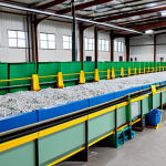 **

A modern recycling plant interior. Automated sorting machines use optical sensors to separate different types of plastic (PET, HDPE). Workers in safety vests monitor the process. Bales of sorted plastic are visible, ready for processing. Bright, clean environment. Safe for work. Appropriate content. Fully clothed. Professional. Perfect anatomy, correct proportions, natural pose. Professional photography, high quality.

**