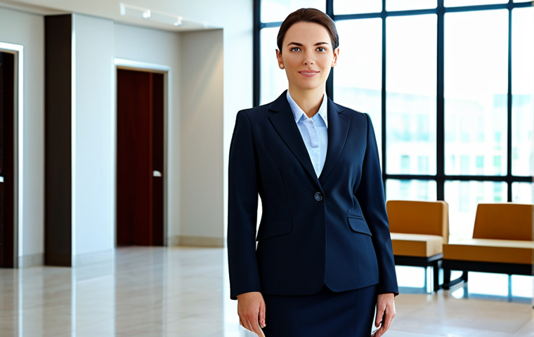 전기화학 반응 메커니즘 - Professional Businesswoman**

"A professional businesswoman in a tailored, modest business suit, sta...