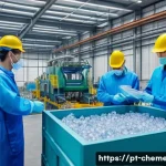 Home 13 화학공학과 지속가능성 - A modern chemical recycling facility interior, showcasing advanced machinery breaking down complex p...